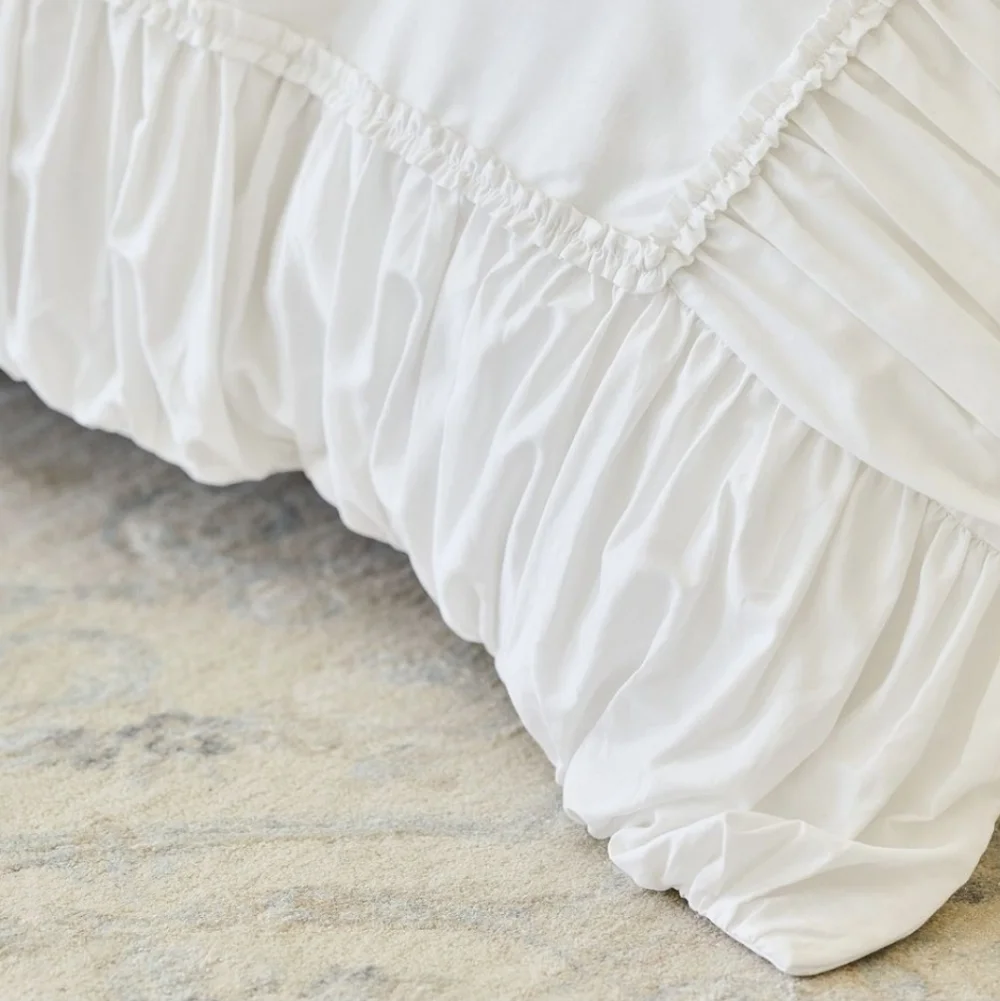 LoveShackFancy White Embellished Rosette Duvet Cover,King/Cal. King, Retail $329